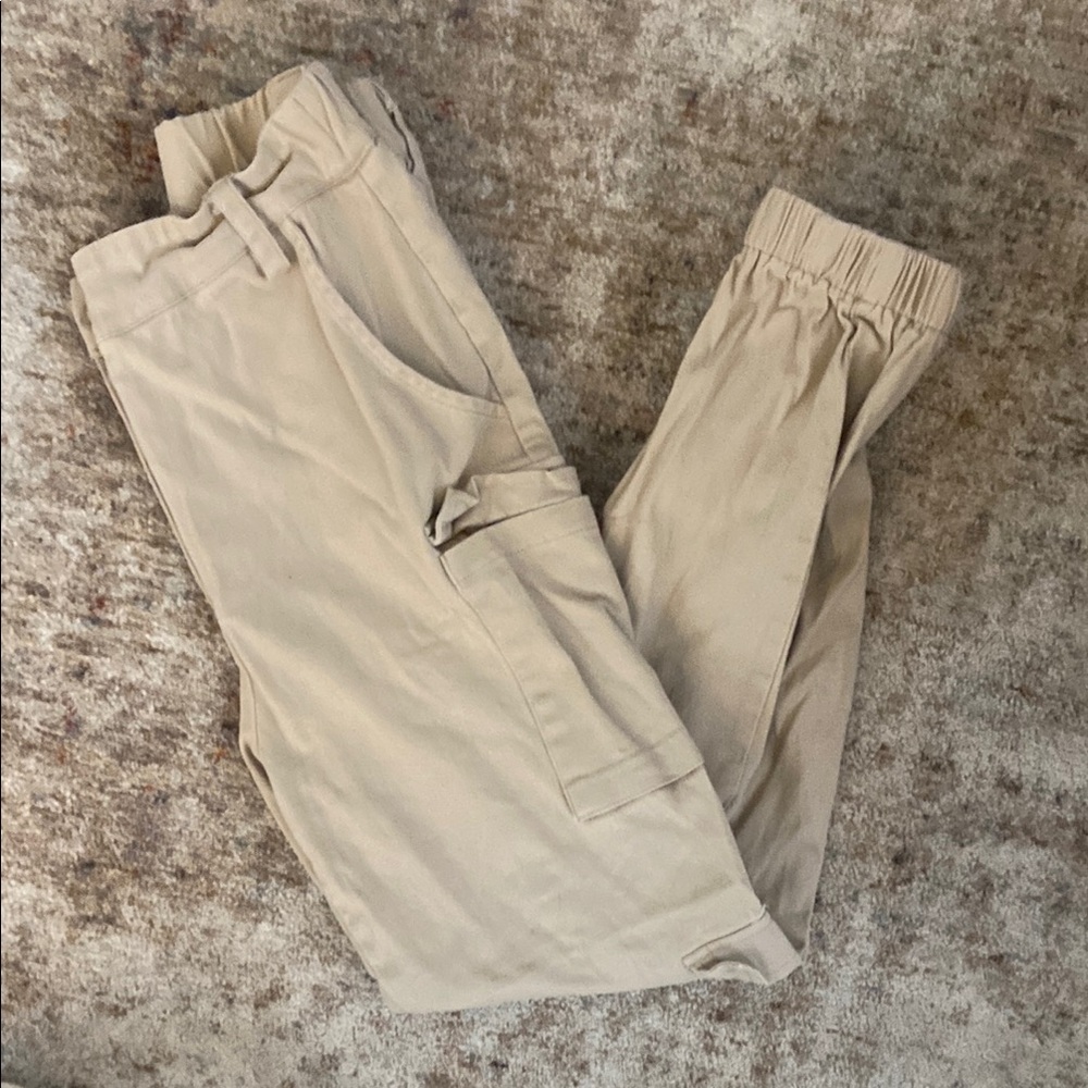 Fashion Nova Cream Cargo Pants with Elastic Waistband and Tapered Legs